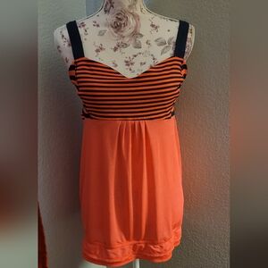 lululemon athletica Black and Orange Striped Muscle Tank with Solid Orange Skirt